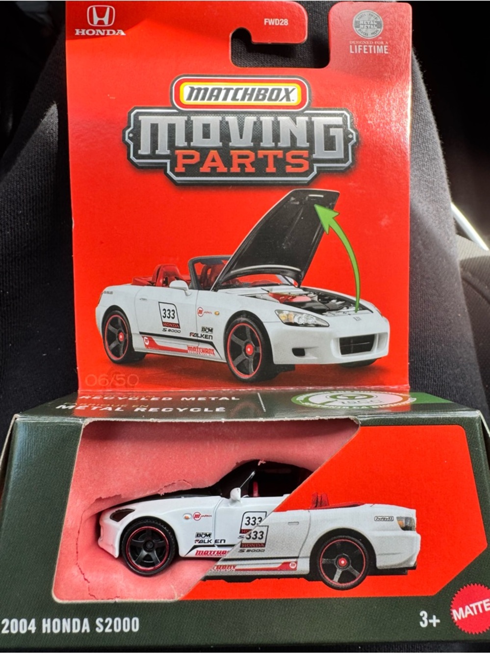 Matchbox White 2004 Honda S2000 Convertible Toy Car with Red Accents